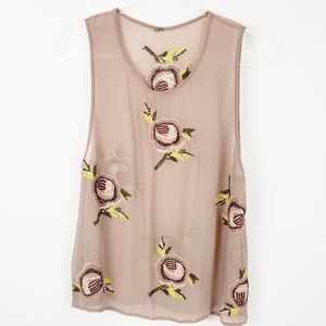 Chan Luu Sheer Floral Embroidered Tank Top